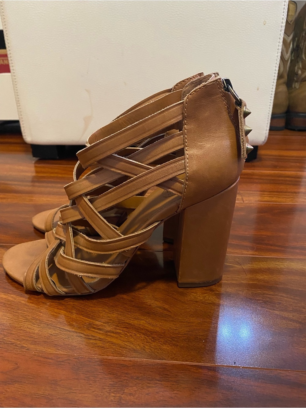 ASH Women's Tan Strappy Block Heel Sandals